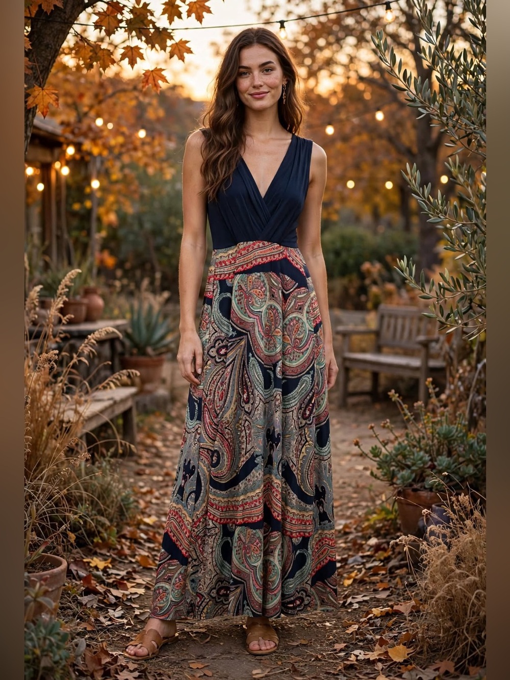 Gilli Navy Paisley Surplice Boho Maxi Dress Size 5/6